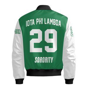 Iota Phi Lambda Women Custom Chapter Varsity Jacket Emerald Green White Greek Letter Crest Front <b>Back</b> Year Zip Bomber Jacket - Product Image 6