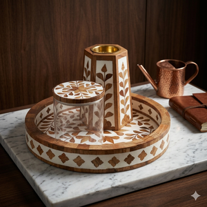 Quemador Bakhoor Mubkhar portavelas redondo de madera con nácar, excelente fragancia para el hogar para incienso de té, uso doméstico - Product Image 1