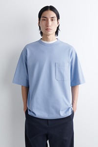 T-shirt en coton bleu clair à manches courtes et col rond pour homme, coupe ample, décontracté, couleur unie, tricot jersey - Product Image 1
