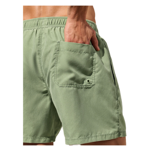 Men's Green Solid Beach Shorts Mid Waist Zipper Fly Breathable Digital Printing Embroidered Logo Left Leg Woven Polyester - Product Image 4