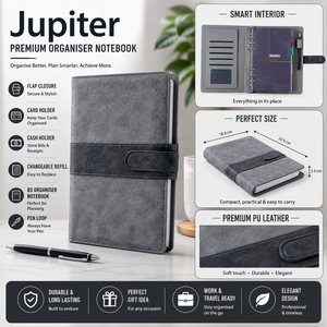 Libreta Organizadora A5 de Cuero PU con Cierre de Solapa, Porta Tarjetas, Porta Dinero, Soporte para Bolígrafo, Recambio Intercambiable para Trabajo y Viajes - Product Image 4