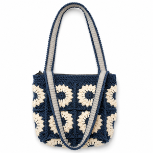 Bolso tote de ganchillo hecho a mano con cuadrados granny y correas largas para el hombro - Product Image 1