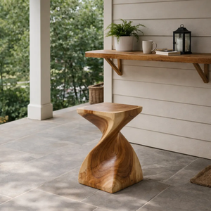 Minimalist Organic Solid Suar Wood <b>Square</b> Top <b>Side</b> <b>Table</b> Sculptural Swirl Accent <b>Table</b> Durable Natural Grain Furniture - Product Image 6
