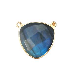 Pendentif breloque en labradorite à facettes trilobées à double attache |   Pendentif en pierre précieuse plaqué or pour la fabrication de colliers - Product Image 1