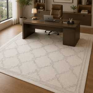 Alfombra marroquí de lana de Nueva Zelanda anudada a mano de primera calidad – Color marfil y gris - Product Image 2