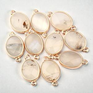 Connecteur en argent 925 avec agate grise ovale 10x14mm |   Breloques et composants de bijoux plaqués or - Product Image 1