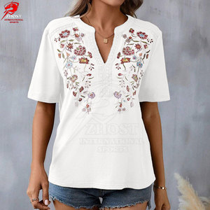 Camisetas Casuales Bordadas para Mujer, Cómodas, de Algodón, para el Trabajo, Uso Diario de Verano, Venta al Por Mayor - Product Image 2