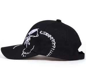 Gorra de Béisbol Unisex Negra con Bordado de Calavera Blanca, Estilo Urbano, Casual, Transpirable, Ajustable, para Adultos, 56-58CM - Product Image 4