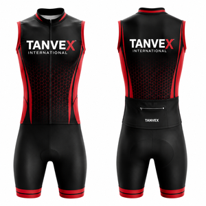 Conjunto de Jersey de Ciclismo para Hombre TANVEX, Negro y Rojo, Impresión por Sublimación, Transpirable, Spandex, Poliéster, Kit para Adultos Unisex - Product Image 1
