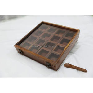 Premium Sheesham <b>Wood</b> Spice Box with 16 Compartments and <b>Spoon</b> Ideal for Kitchen Storage Traditional Decor and Organization - Product Image 5