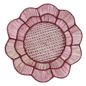 Napperons ronds en raphia bicolore tressé effet soleil, avec bord festonné, pour décoration de table de mariage style bohème chic (vente en gros) - Product Image 4
