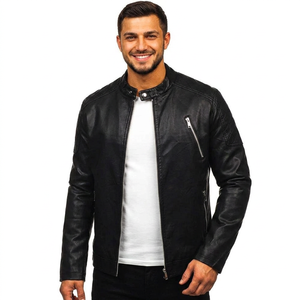 Men's Fashion <b>Slim</b> <b>Fit</b> Motorcycle Windbreaker PU Leather Biker <b>Jacket</b> with Stand Collar Coated Letter Pattern <b>jacket</b> for men - Product Image 1