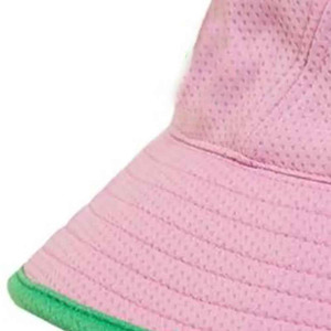 <b>Pink</b> Mesh <b>Bucket</b> Hat with Green Trim Unisex Casual Summer Beach Hat for Children Solid Color Adjustable Fit - Product Image 6