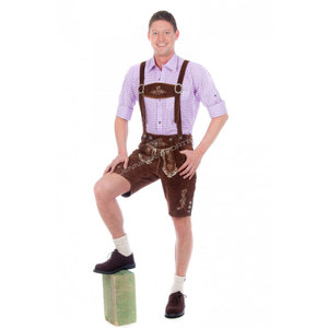 Tenue traditionnelle autrichienne authentique pour l'Oktoberfest, Lederhosen bavarois courts en cuir de vachette véritable, brodés, unisexes - Product Image 2