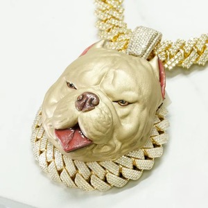 24K Gold Hip Hop Pitbull Dog Head Pendant With Moissanite Iced Out <b>Chain</b> For Men's Everyday Wear Pendant Animal <b>Rapper</b> Pendant - Product Image 4
