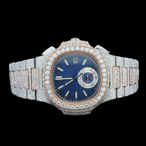 Latest Design Fully Iced Out Square Shaped Case Chronograph <b>Blue</b> Dial Moissanite Diamond Fashion Mechanical Fancy HipHop Jewelry - Product Image 1