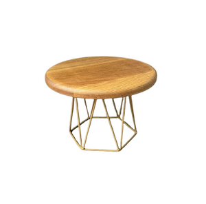Round Wood Cake Stand with Geometric Metal Base Modern Dessert <b>Display</b> <b>Table</b> - Product Image 1