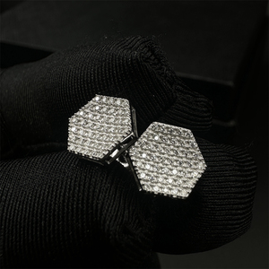 Pendientes de tuerca hexagonales de moissanita para hombre, plata 925, diamantes certificados, joyería de lujo ligera estilo hip hop, par. - Product Image 3