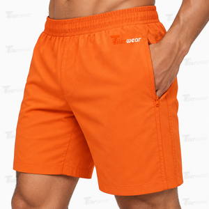 Shorts de bain orange pour hommes, séchage rapide, taille élastique, décontractés, avec poches, couleur unie, logo frontal, shorts de sport pour hommes - Product Image 5