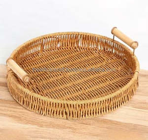 ถาดหวายทรงกลมทำด้วยมือพร้อมด้ามไม้เหมาะสำหรับผลไม้อาหารเช้าของว่างชาและอื่นๆ - Product Image 3