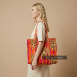 Sac fourre-tout matelassé en coton de Jaipur - Imprimé animalier Tigre vibrant, grande capacité, sac à bandoulière pour femme avec fermeture éclair - Product Image 2