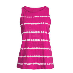 Camiseta sin mangas de punto a rayas con efecto tie-dye rosa para mujer, cuello redondo, informal, transpirable, longitud regular - Product Image 1