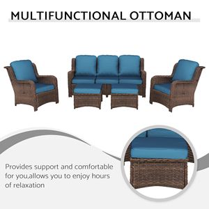 Set di Mobili da Giardino in Rattan a 3 Posti con 2 Sedie Singole e 2 Pouf per Conversazione su Prato o Balcone - Product Image 4