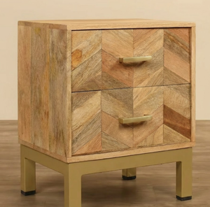 Table de chevet moderne réglable et durable en bois de manguier massif à 2 tiroirs pour salon et bureau - Product Image 3