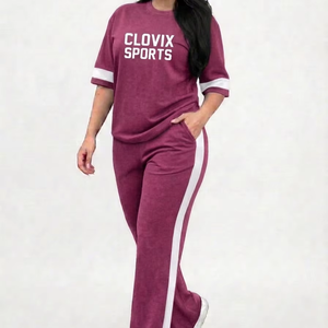 Wholesale Manufacturer Custom Logo Women Summer <b>Tracksuit</b> Oversized Tee Breathable Eco Friendly Two Piece Jogger Set Streetwear - Product Image 1
