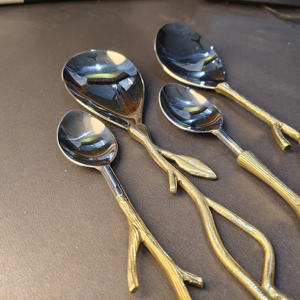 Elegante Juego de Cucharas para Servir con Diseño de Rama de Árbol Dorada, 3 Piezas, Inspiradas en la Naturaleza, Mango Largo de Latón, Cucharas de Acero Inoxidable para Ensalada y Sopa - Product Image 5