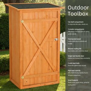 Armadio da Giardino Impermeabile per Esterni, Casetta Porta Attrezzi in Legno con Tetto Piatto e Porta con Serratura per Stoccaggio all'Aperto - Product Image 6
