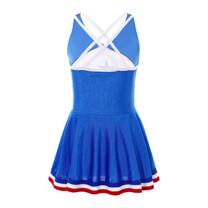 Jupe d'uniforme de cheerleading personnalisée bleu marine avec bordure blanche et rouge, motif étoile, pour adultes, imprimée par transfert thermique, 100 % polyester - Product Image 5