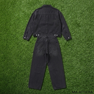 Ensemble veste en jean noire et jean droit pour femme, tenue décontractée en denim deux pièces, mode streetwear - Product Image 6