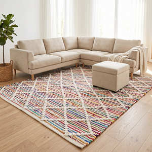 8' x 10' Southwestern Recycled Cotton Area Rug for Living Room Bohemian Rustic & Global Style Interiors - Product Image 1