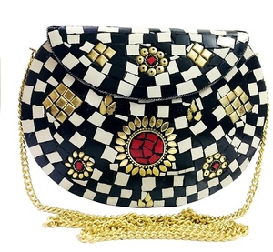 Pochette mosaïque en métal indien artisanat de luxe sac à main/sac de fête pour femmes sacs de soirée à bas prix - Product Image 3