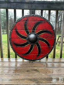 Nuevo escudo redondo Viking Premium de acero y madera de 24 pulgadas con acabado con recubrimiento en polvo, logotipo personalizado, LARP, venta al por mayor, OEM - Product Image 5