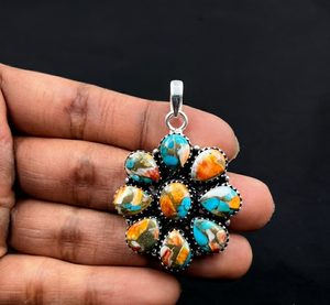 Natural Spiny Oyster <b>Turquoise</b> Gemstone Pendant Orthodox Vintage Pear Cut 925 Sterling Silver Engagement Unisex Charm Necklace - Product Image 1