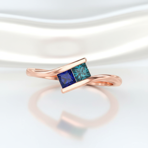 แหวนแต่งงานเพชรทรงเจ้าหญิงสีรุ้ง 2 เม็ด ประดับเพชรซิร์คอน เงินแท้ 925 หรูหรา แหวนหมั้นแบบ Toi Et Moi Bypass - Product Image 4