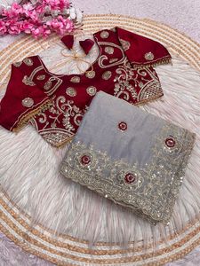 Sari en Chiffon Exclusif de Boutique Indienne, Dernière Collection, avec Blouse de Créateur Fantaisie, Idéal pour les Fêtes, Mariages et Festivals, pour Femme - Product Image 2