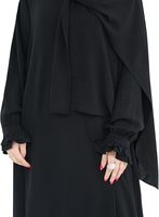 Abaya noire pour femme, manches longues, longueur ras du sol, robe modeste, couleur unie, col montant, coupe ample, tenue quotidienne, style Moyen-Orient