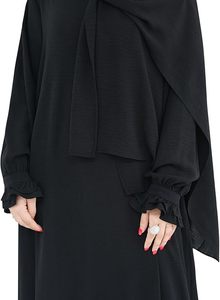 Women Black <b>Abaya</b> Long Sleeve Floor Length Modest Dress Solid Color High Neck Loose Fit Daily Wear Middle East Style - Product Image 4