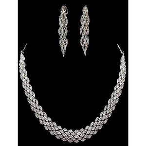 Exquisite Silver Plated <b>Crystal</b> Rhinestone Necklace and Earring <b>Set</b> Marquise Cut Wedding Jewelry for Women - Product Image 1