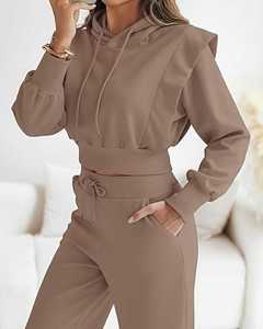 Conjunto de 2 Piezas para Mujer, Sudadera con Capucha y Pantalones Anchos de Invierno, Estilo Casual, Cómodo y a Juego, Tela Suave - Product Image 2