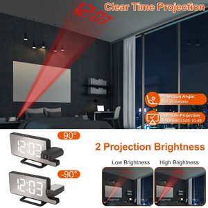 Réveil numérique LED avec 6 niveaux de luminosité, miroir de 7,7 pouces et double alarme, fonction snooze, horloge de table intelligente à projection - Product Image 5