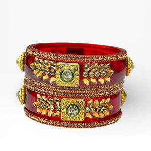 Stylish Trendy Fashion Acrylic Bangle <b>Set</b> Pearl Border Gold Plated Trendy Wedding Women's Festive Wear Wholesale Price - Product Image 1