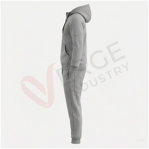 Sweat-shirt à capuche gris pour homme, fermeture éclair, manches longues, couleur unie, coupe décontractée, pour l'automne, avec poches latérales, poids moyen - Product Image 3