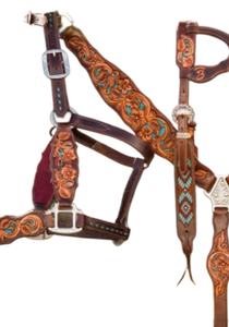 Selle anglaise saisonnière en cuir véritable légère et authentique avec incrustation de turquoise usinée, comprenant une têtière de poitrine - Product Image 2