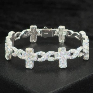 Stunning Designer Cross Shape <b>Infinity</b> Rhodium Plated Sterling Silver with Round Moissanite Unisex Wrap Cuban Link <b>Bracelet</b> - Product Image 2