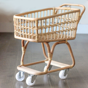 Carrito de compras pequeño de ratán, juguetes de juego imaginativo para bebés, mejor precio, juguete ecológico, carritos de supermercado - Product Image 1
