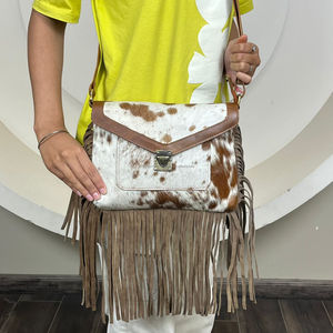 Sac à bandoulière en cuir véritable style occidental avec franges en fourrure de vache, nouveau sac à main bohème gypsy pour femmes, vente chaude - Product Image 4